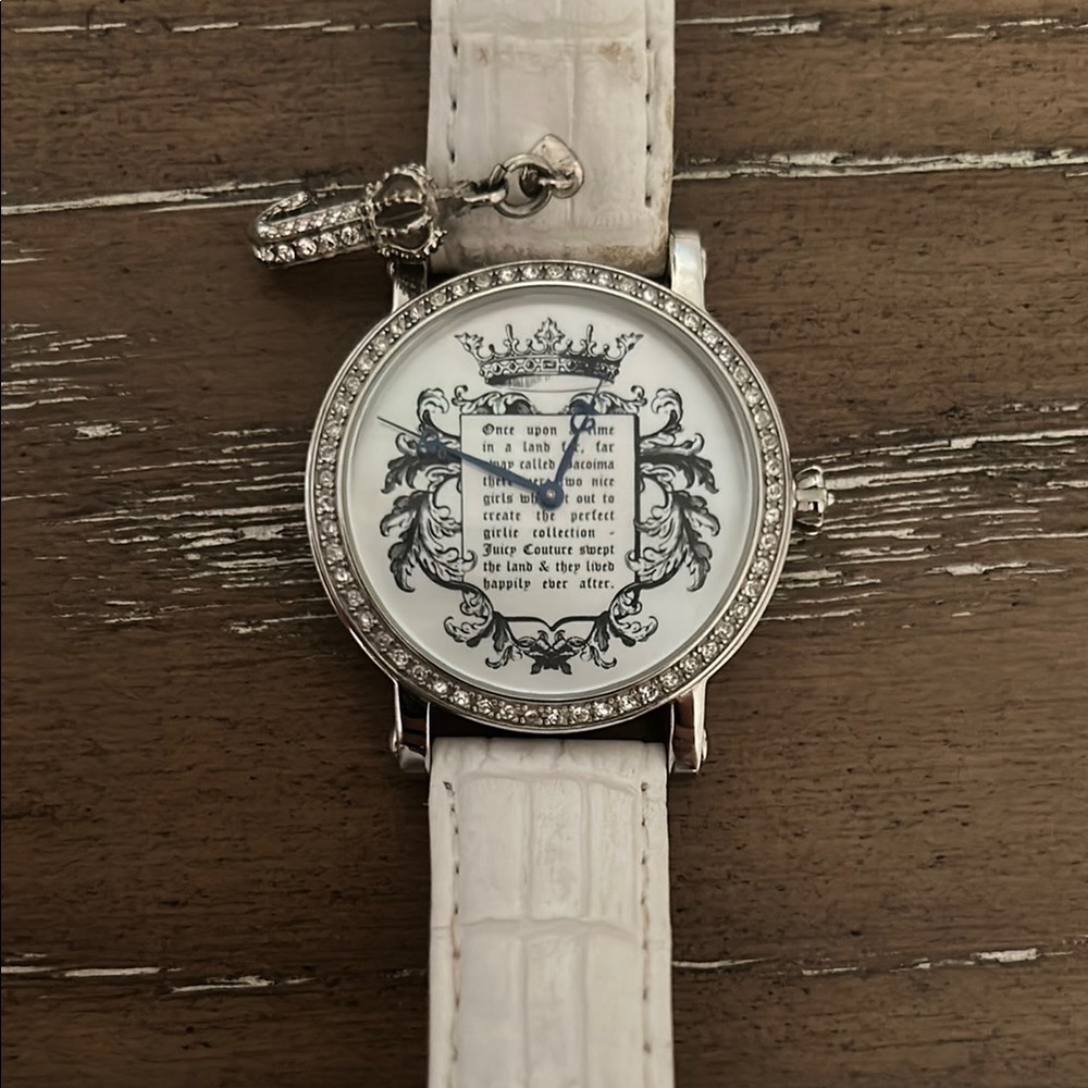 White Croc-Embossed Watch with Charm
